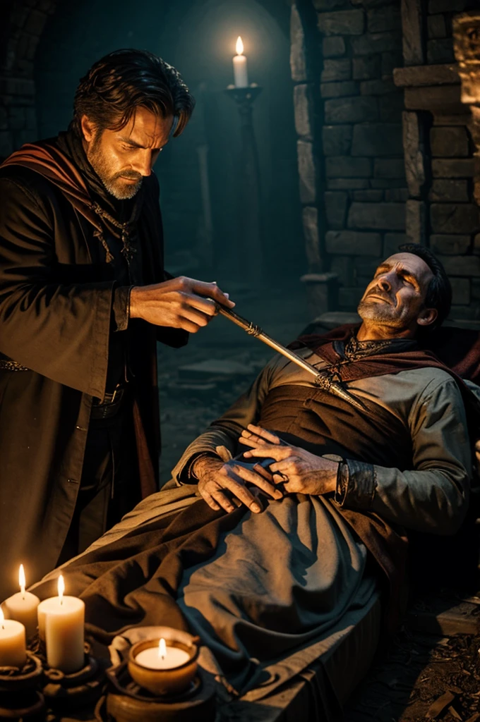 The sorcerer casts magic on the corpse.