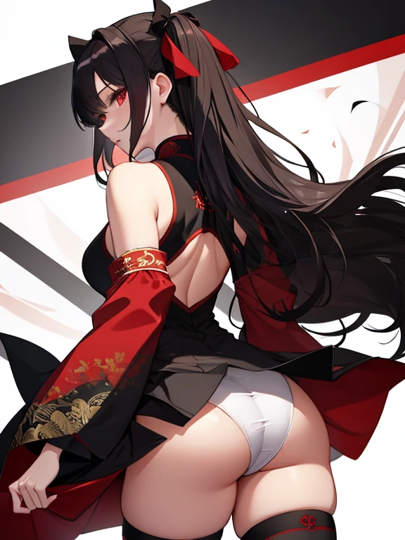 Tohsaka Rin、Back View, Cheongsam, uhd, retina, masterpiece, ccurate, anatomically correct, textured skin, super detail, high details, high quality, best quality, highres, 4K