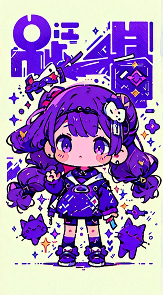 Q version、cute、Low double ponytail、Purple Eyes、masterpiece、Top quality、Top image quality,、Purple Hair、Bangs、(Genshin Impact)Nilu