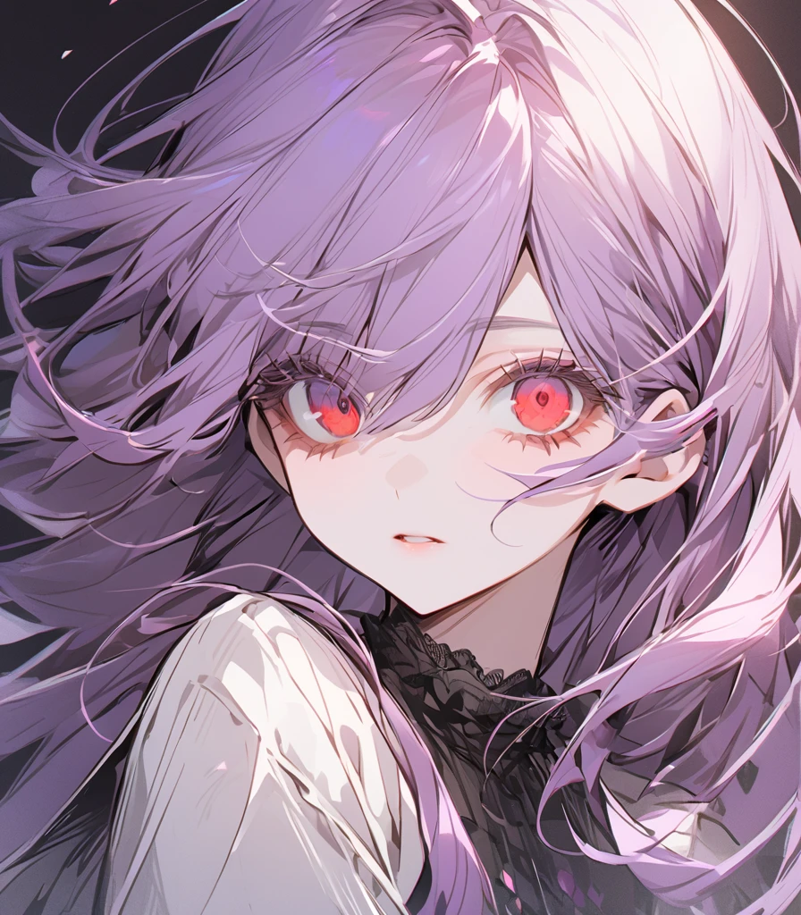 (Sketches)Falling Girl, 16 years old,Pale red eyes(Big Eyes:1.4), Close one eye,Long purple hair(Semi-long hair:1.4)(eye shadow:1.3)(Eyelashes:1.2)(Black Background)