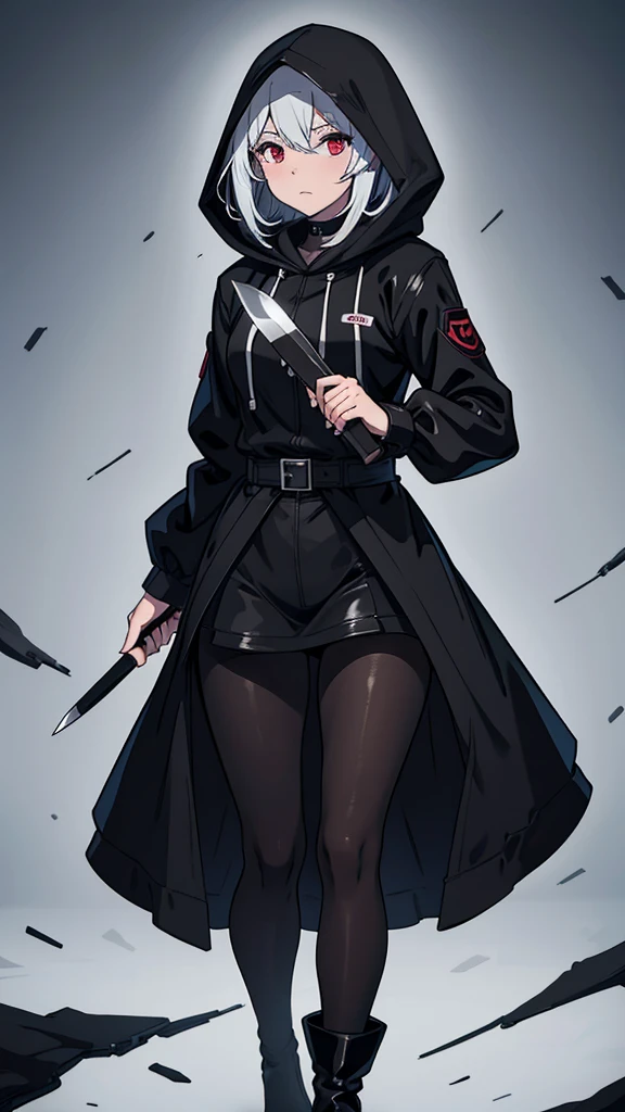 murderer,Holding a knife,Pantyhose,Black Raincoat,Wearing a hood,Ultra HD,masterpiece,super high quality,Ultra-high resolution,Highest quality,Advanced,Highest quality,Highest Resolution,high quality,beautiful,beautiful,High quality,Realな質感,Real,8K,Detailed,