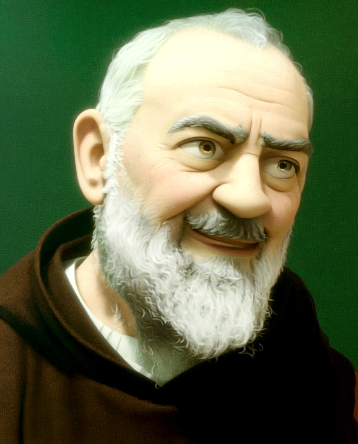 Saint Padre Pio, with a beard, smiling and waving, 8k image, pixar style