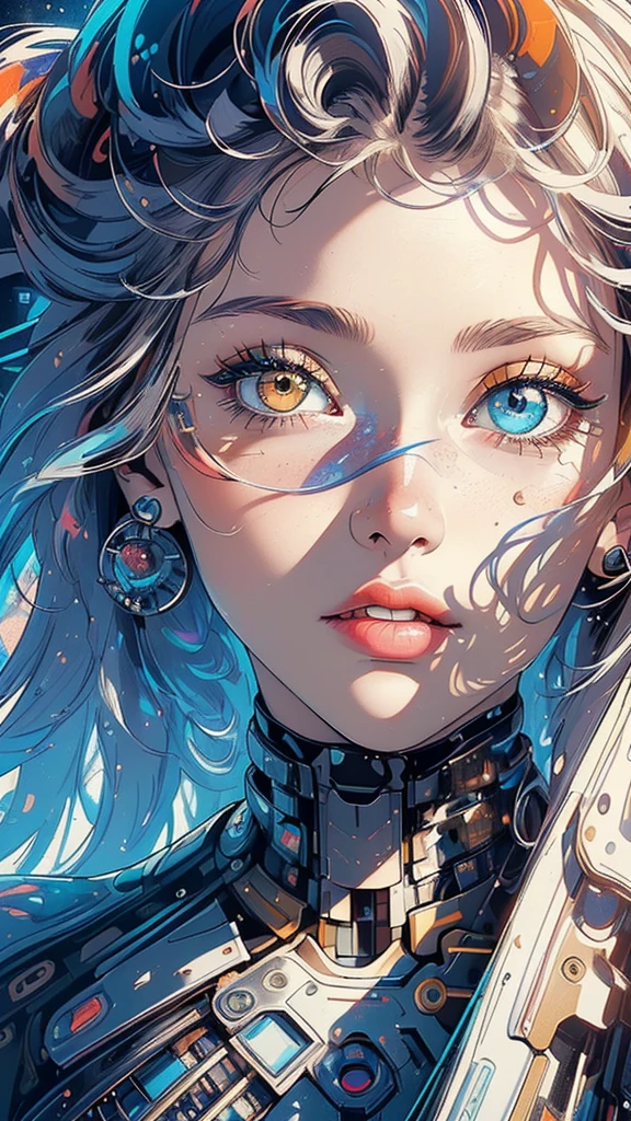 (((masterpiece, highest quality))),(((solo:1.2))),(((1girl:1.2))),32k wallpaper, very detailed,(((((portfolio))))),(((((Close-up))))),(((((bust up))))),((((more various angle)))),(((highlight))),((((heterochromia)))),(((complete. detailed face))),((((Extremely talented)))),((((Wonderfully detailed complicated machine)))),((((genius mechanic)))),((Overall colorfully)),(((futuristic galaxy))),(((perfect clear skinn)))