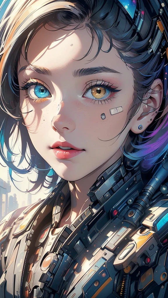 (((masterpiece, highest quality))),(((solo:1.2))),(((1girl:1.2))),32k wallpaper, very detailed,(((((portfolio))))),(((((Close-up))))),(((((bust up))))),((((more various angle)))),(((highlight))),((((heterochromia)))),(((complete. detailed face))),((((Extremely talented)))),((((Wonderfully detailed complicated machine)))),((((genius mechanic)))),((Overall colorfully)),(((futuristic galaxy))),(((perfect clear skinn)))
