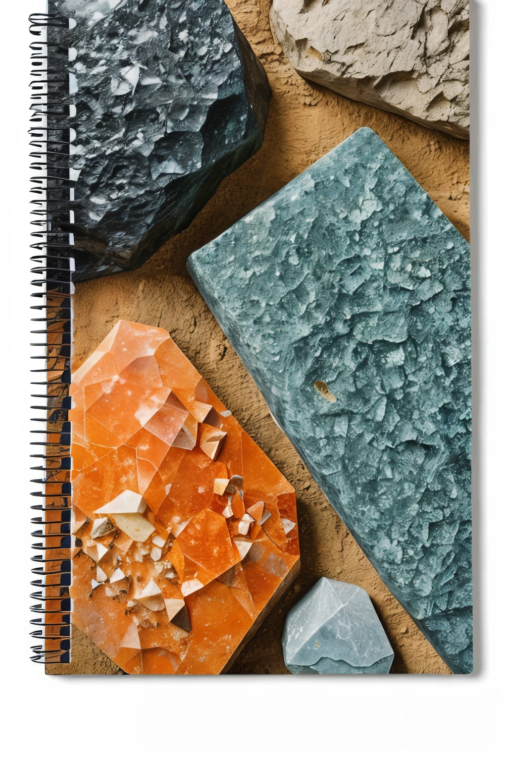 cover for notebook about geology containing fissiles and minerals and precious rocks