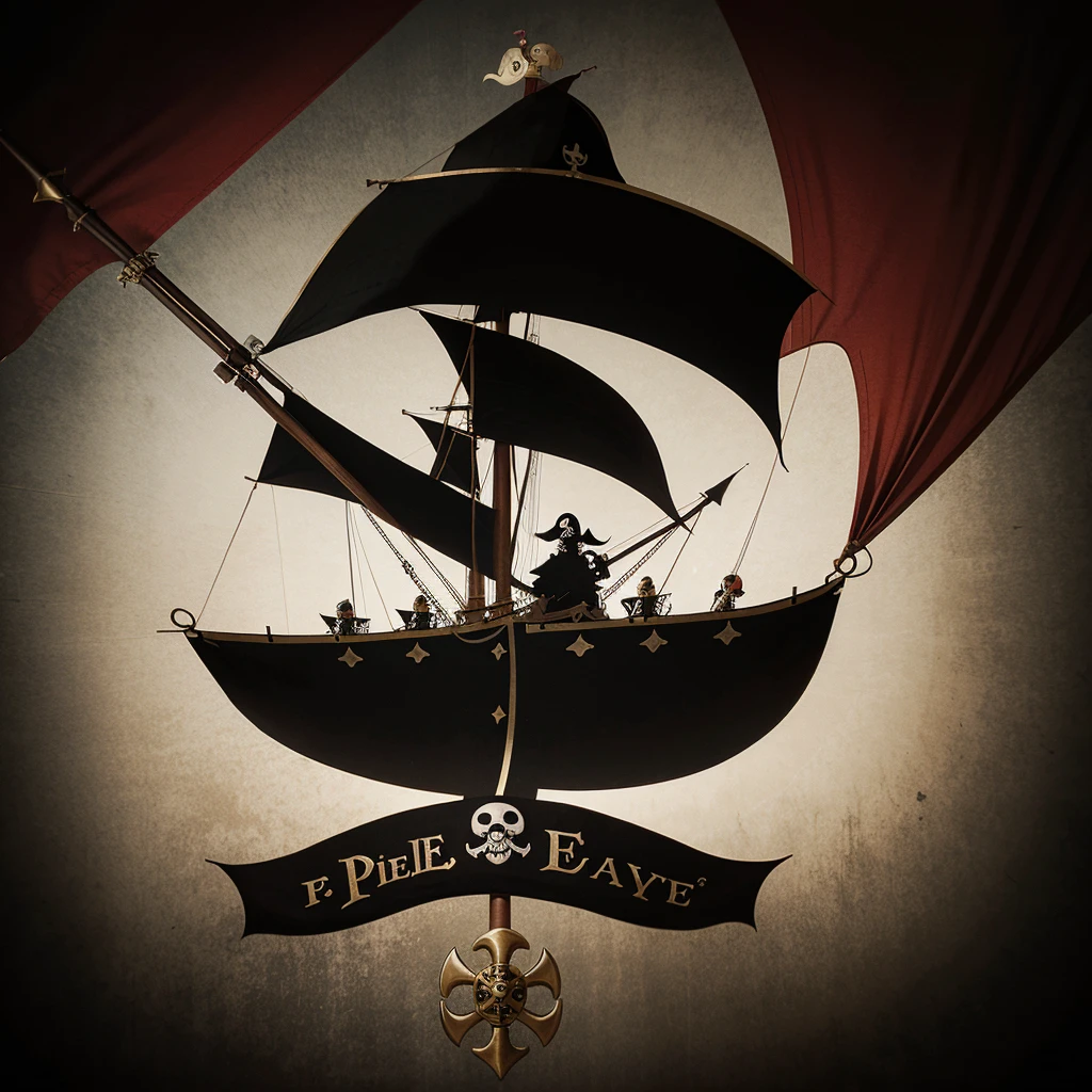 A pirate flag with a top hat and two halberds crossing each other