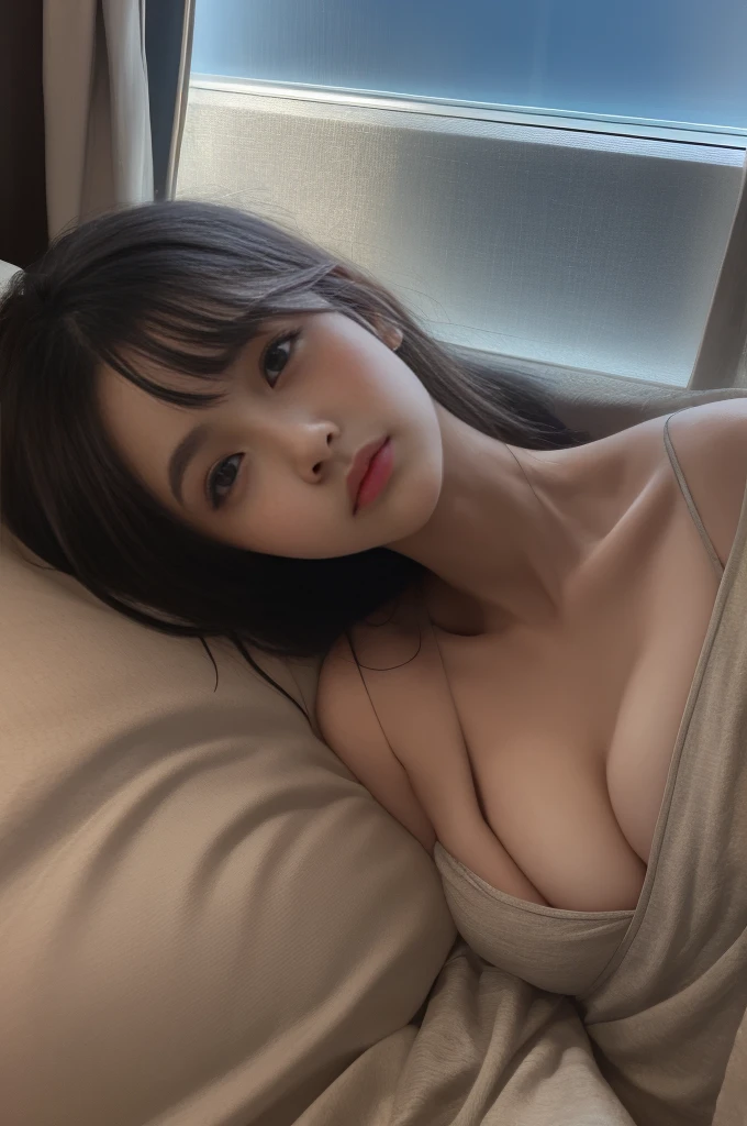 One Girl、Idol、Close-up、clavicle、picture、movie、Depth of written boundary、sleeping face、Modeled、window、View your viewers、Cleavage,latex camisole