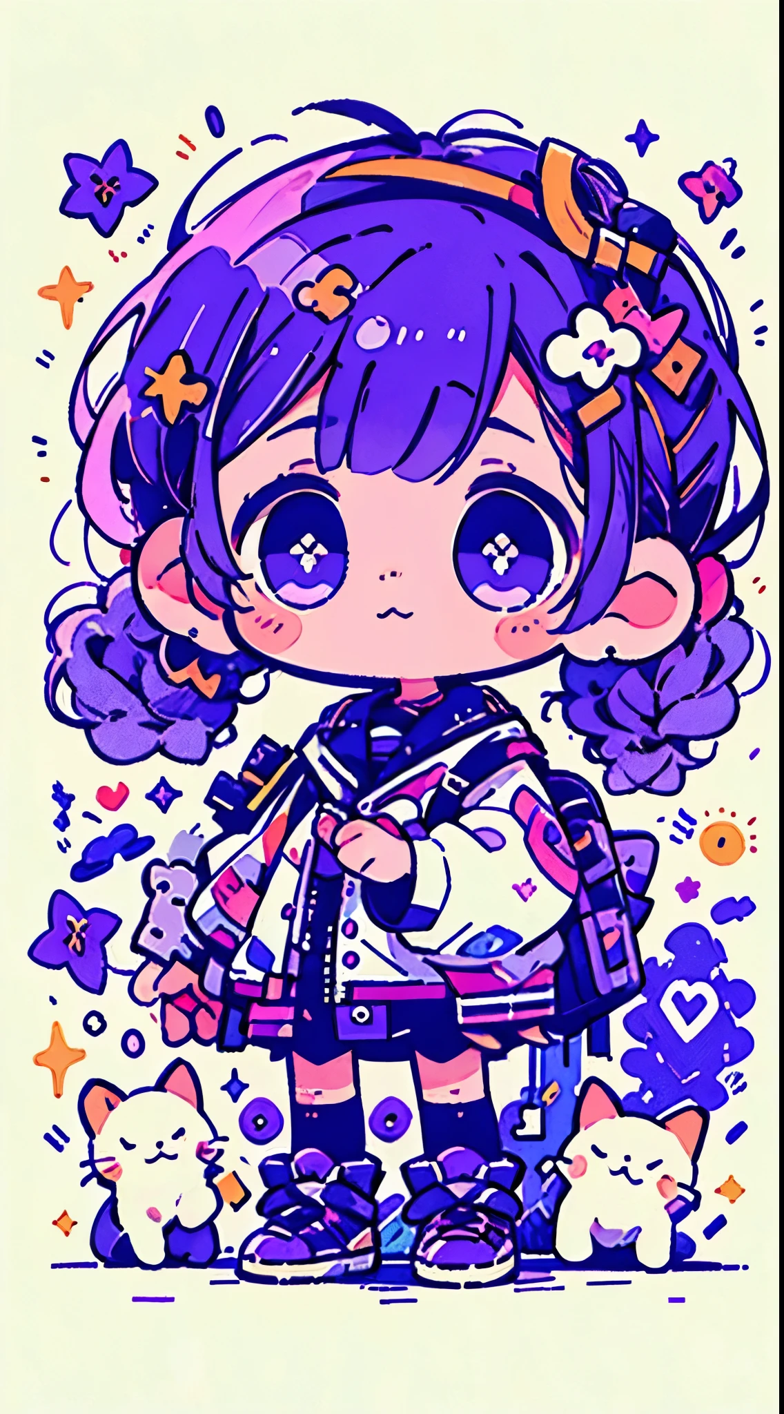 Q version、cute、Low double ponytail、Purple Eyes、masterpiece、Top quality、Top image quality,、Purple Hair、Bangs、Nozomi Tojo、Nilu