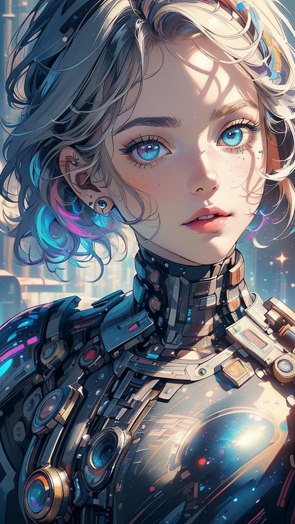 (((masterpiece, highest quality))),(((solo:1.2))),(((1girl:1.2))),32k wallpaper, very detailed,(((((portfolio))))),(((((Close-up))))),(((((bust up))))),((((more various angle)))),(((highlight))),((((heterochromia)))),(((complete. detailed face))),((((Extremely talented)))),((((Wonderfully detailed complicated machine)))),((((genius mechanic)))),((Overall colorfully)),(((futuristic galaxy))),(((perfect clear skinn)))