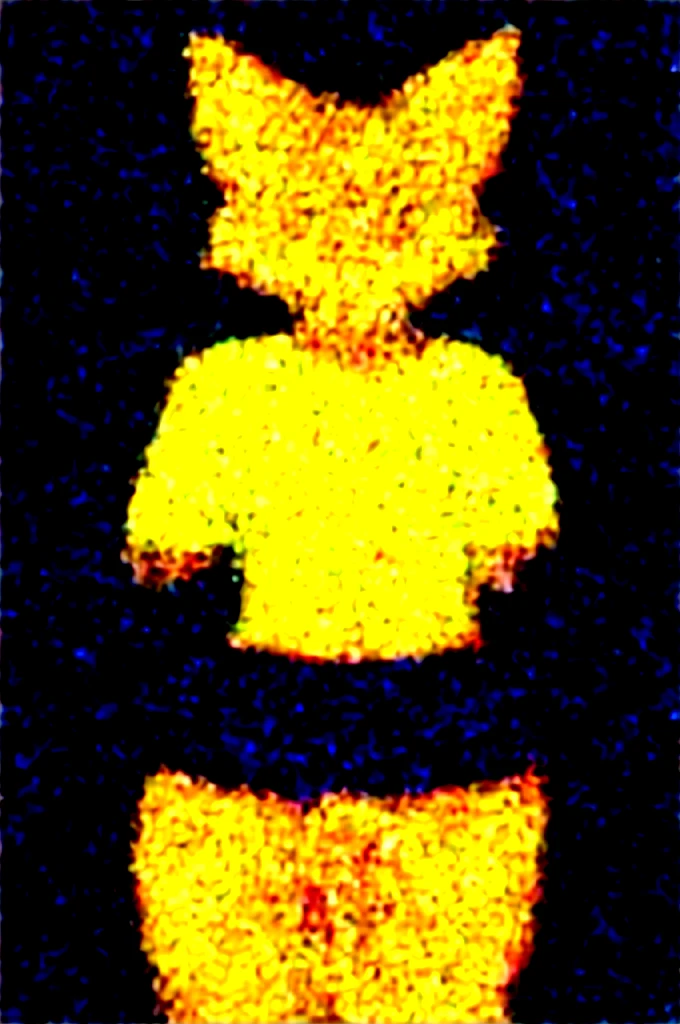 Makes a dark yellow femboy furry fox in a short skirt without underwear and a cropped shirt showing his penis without being pixel art