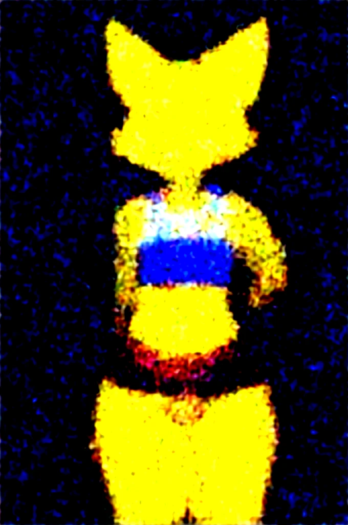 Makes a dark yellow femboy furry fox in a short skirt without underwear and a cropped shirt showing his penis without being pixel art