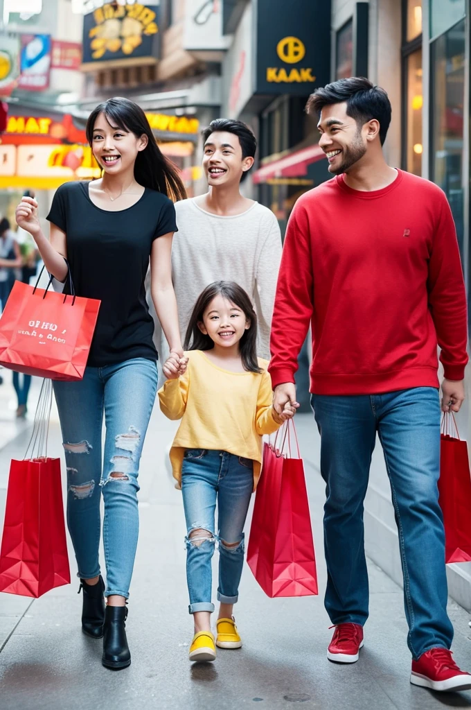 Cartoon Characters A family happily shopping