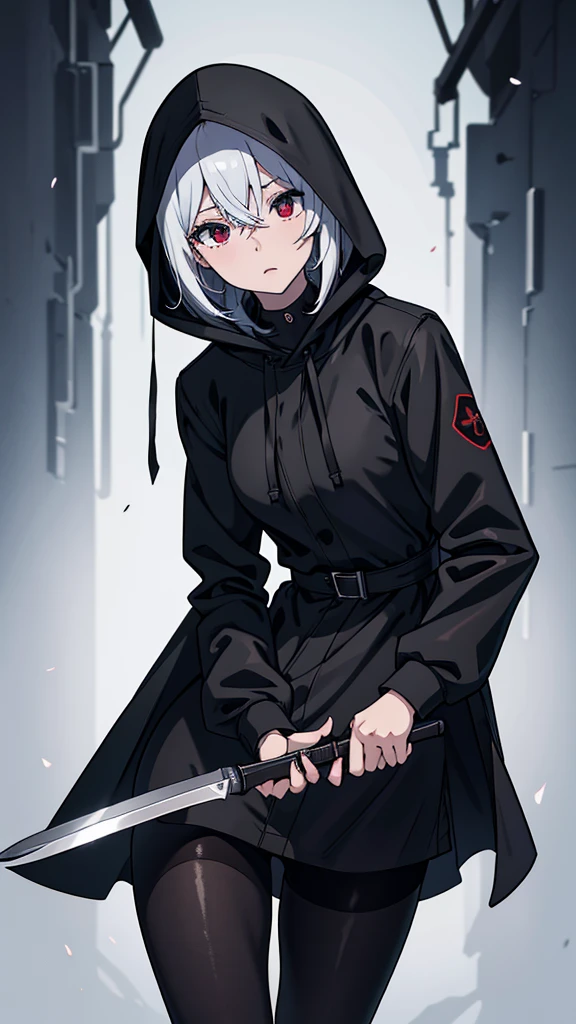 murderer,Holding a knife,Pantyhose,Black Raincoat,Wearing a hood,Ultra HD,masterpiece,super high quality,Ultra-high resolution,Highest quality,Advanced,Highest quality,Highest Resolution,high quality,beautiful,beautiful,High quality,Realな質感,Real,8K,Detailed,