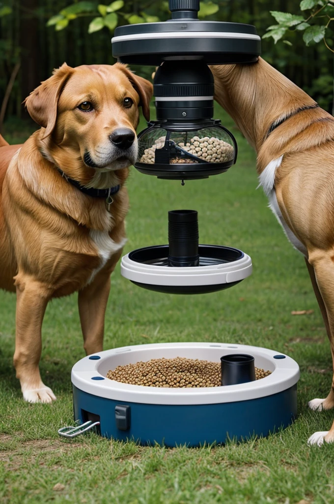 create an image of a dog feeder with a camera 