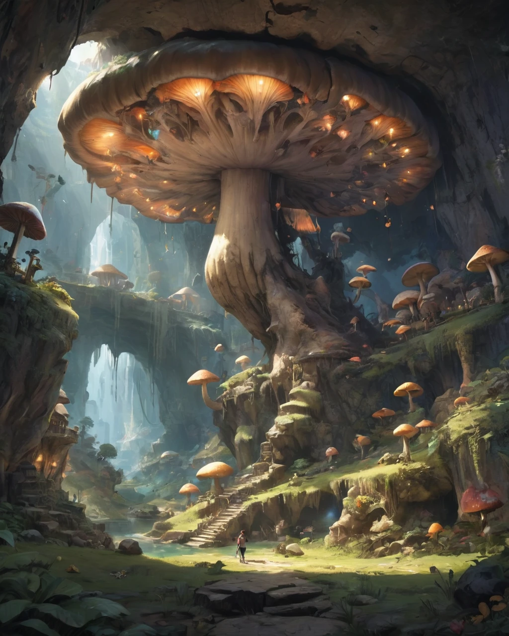 Huge underground cavern、Giant mushroom、Mammoth、On the Cliff、