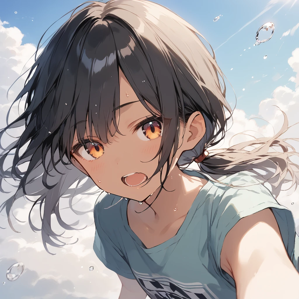 score_9, score_8_up, score_7_up, source_anime, best quality, masterpiece, official art, absurdres, highres, ultra-detailed,waifu2x,Collection: Slice of Life,break,1girl, tomboy, dark-skinned female, short hair, low ponytail, flat chest, beautiful detailed eyes, short shorts, sweat, open mouth, (yawn:0.3), sleepily, outdoors, wind, break,(clear line illustration:1.2),very high resolution, very aesthetic, super detailed skin, Best sexual lighting powered by famous artist, 8k,cute picture,beauty illustration,photoshop_(medium),,(Detailed Lighting),best anime 8k konachan wallpaper, pixiv contest winner,