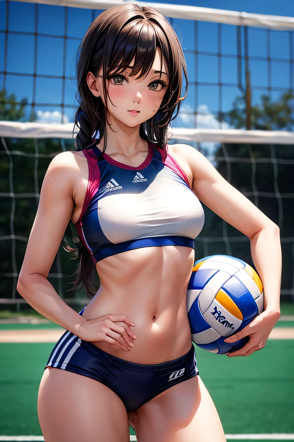 sexy girl in sport volleyball outfit with small breasts and 