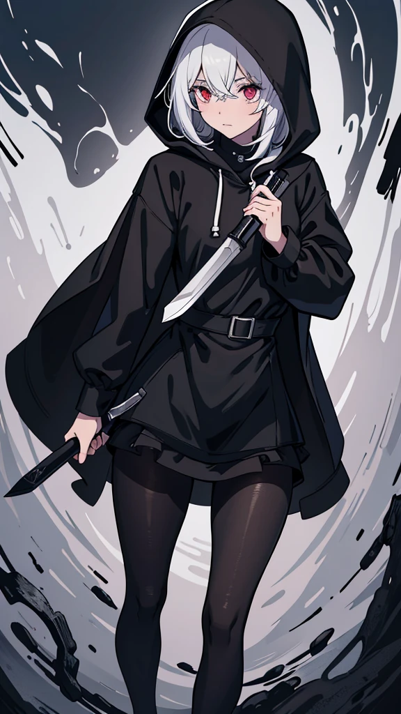 murderer,Holding a knife,Pantyhose,Black Raincoat,Wearing a hood,Ultra HD,masterpiece,super high quality,Ultra-high resolution,Highest quality,Advanced,Highest quality,Highest Resolution,high quality,beautiful,beautiful,High quality,Realな質感,Real,8K,Detailed,