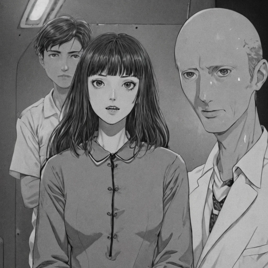 1ma, space base (anime), bizarre scenario, This is Junji, Yusuke Murata, black and white, 8K, anime, horror