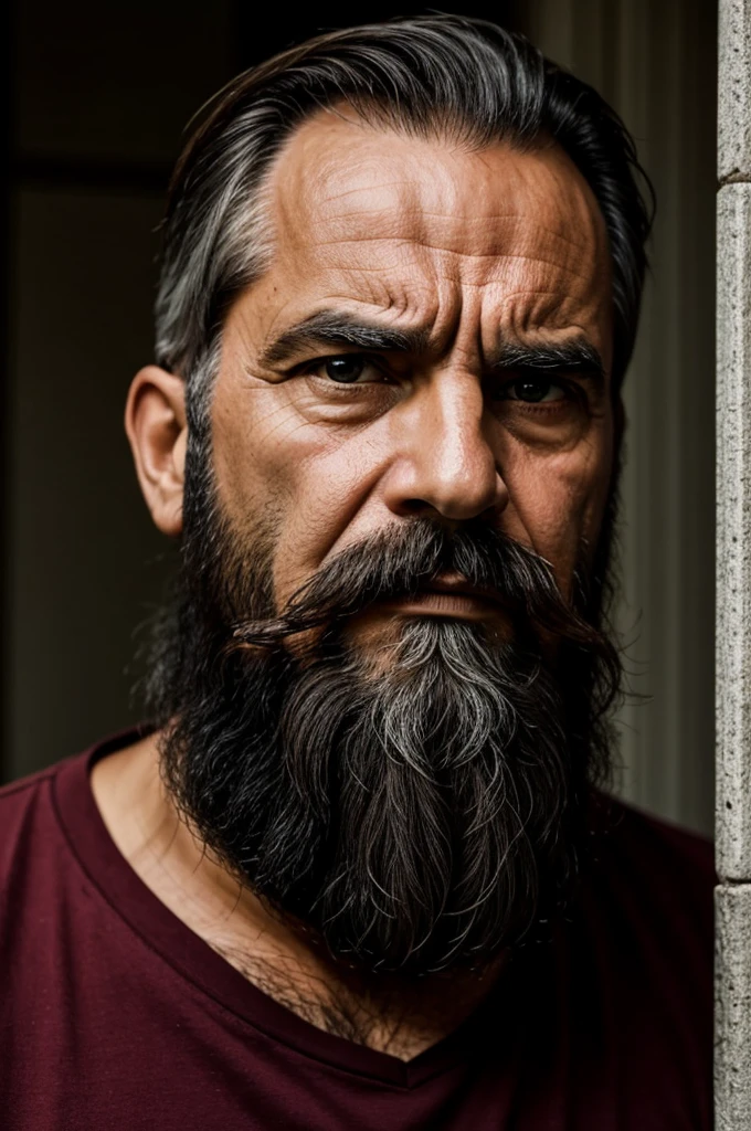 Sad man in his 50s with a beard