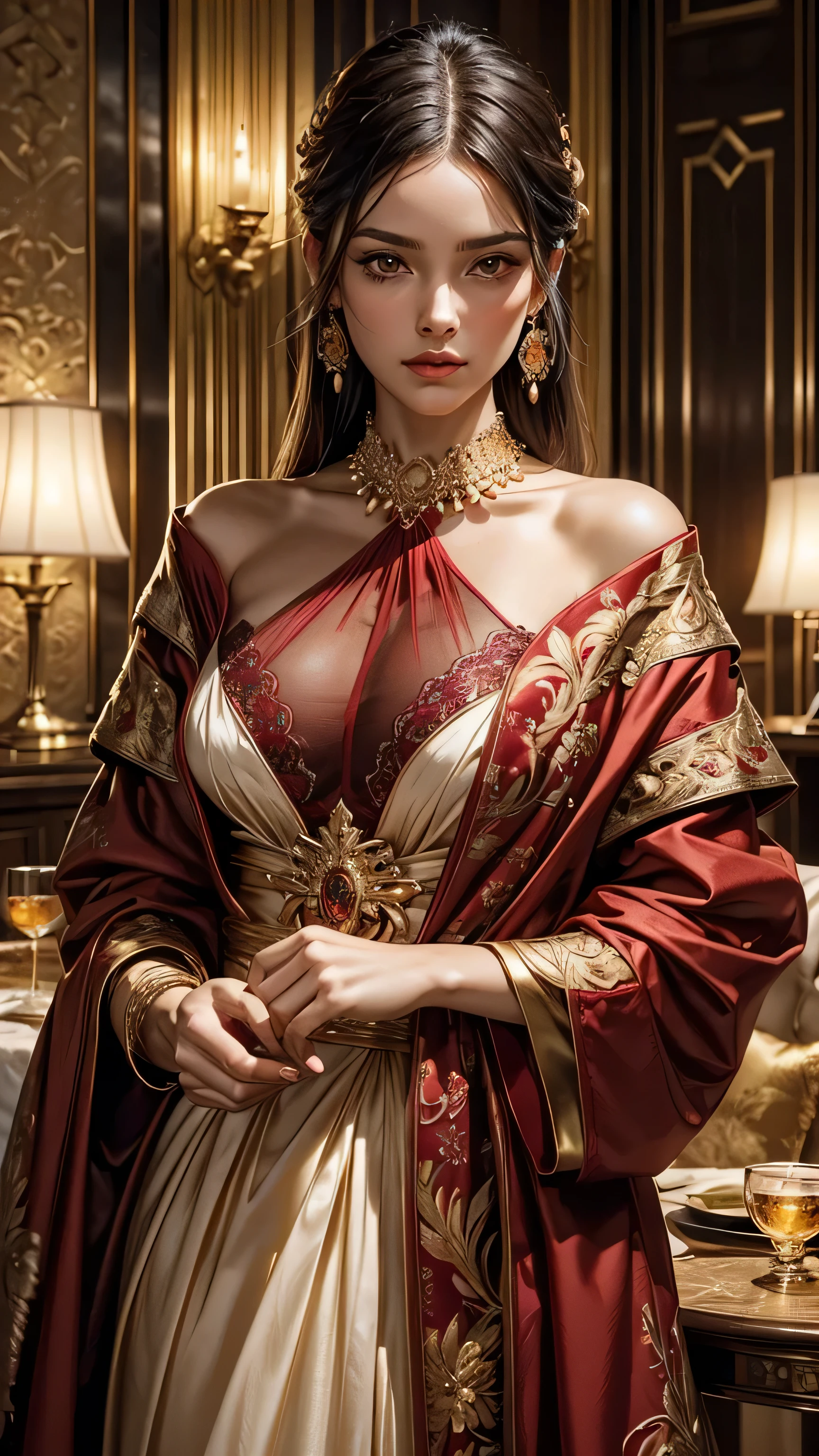 luxurious and realistic aesthetic. Emphasize a color palette of red & white, and gold. Incorporate lifelike illustrations of the major fragrance notes: red wine, lily of the valley, and amber, with a touch of smoky accents to evoke the fragrance's essence. Use soft, warm lighting to bring out the richness and professional quality of the design. non word on the label