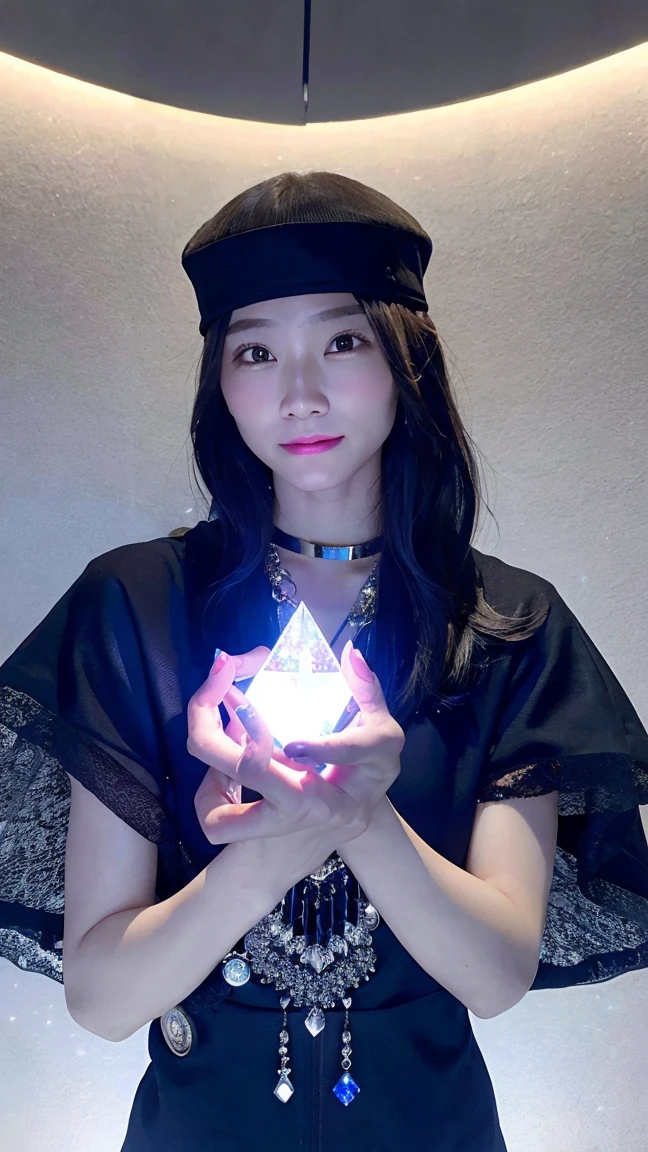 Fortune teller holding a glowing crystal in his hand
