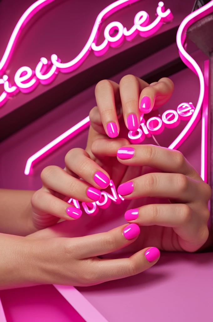 Neon letters that say JOB DONE in pink like a manicurist