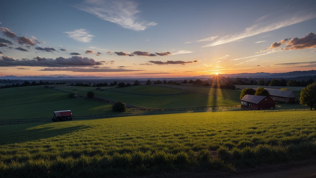 A twilight with sunset on the farm