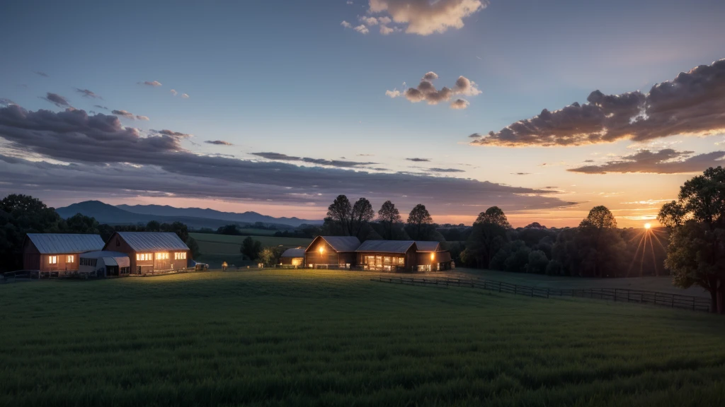 A twilight with sunset on the farm