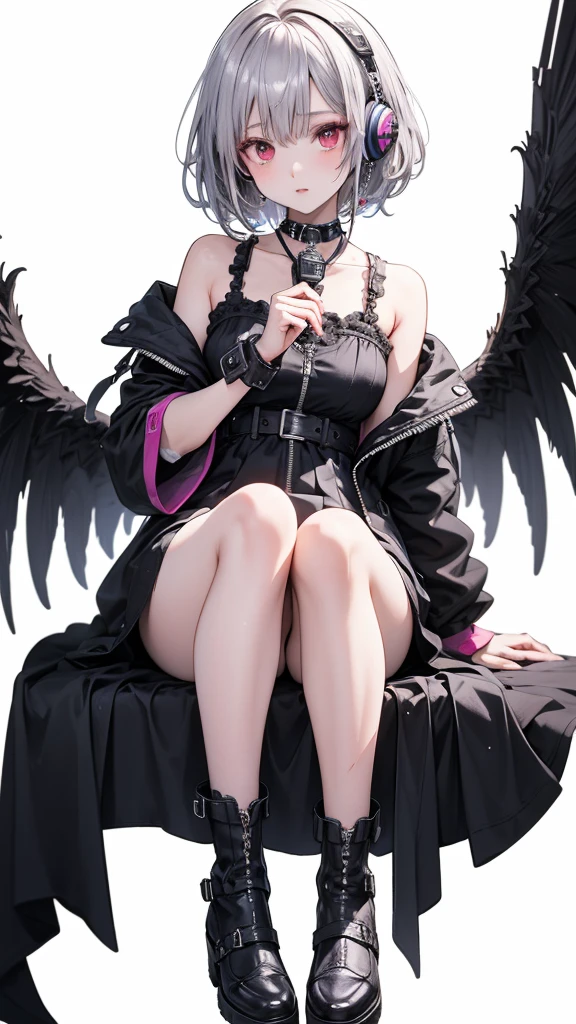 4k anime wallpaper, 4k anime wallpaper, Anime Art Wallpapers 8K, 4K Anime Style, anime art wallpaper 4k, anime art wallpaper 4k, 4k anime wallpaper, Eugeo Art, Detailed digital anime art, ((masterpiece, Highest quality)), (Complex Light), Perfect hands, Perfect Eyes、Perfect legs、Hyper Detail, Bright colors, beautiful girl、cyber punk、Silver short hair, Pause, headphone, Red eyes, Tempting, Half coat on, Off the shoulder、Knee-high、boots, colorful, neon、Wet、Japanese anime style.