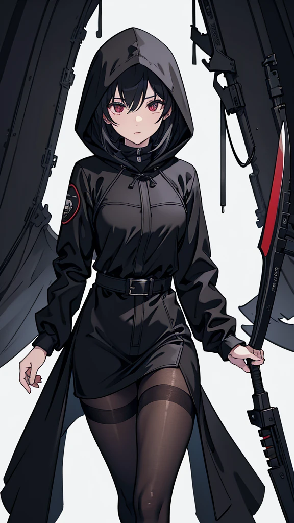 murderer,Holding a knife,Pantyhose,Black Raincoat,Wearing a hood,Ultra HD,masterpiece,super high quality,Ultra-high resolution,Highest quality,Advanced,Highest quality,Highest Resolution,high quality,beautiful,beautiful,High quality,Realな質感,Real,8K,Detailed,