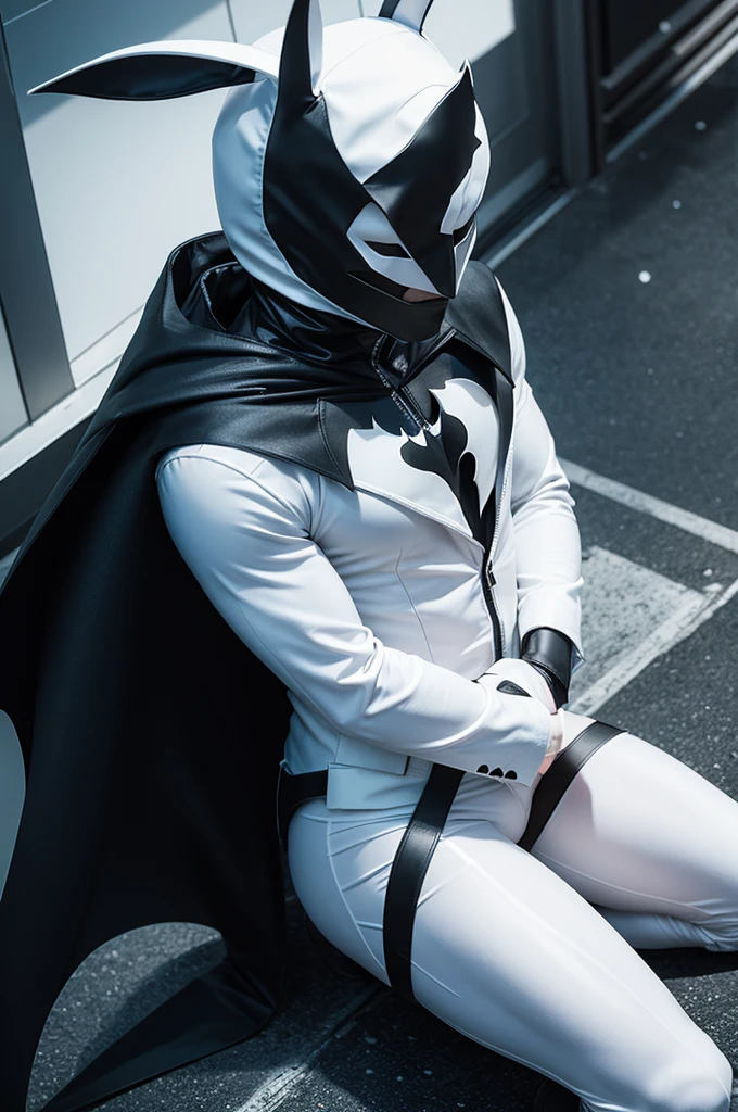 White rabbit wearing Batman outfit, PICTURE REALISTIC