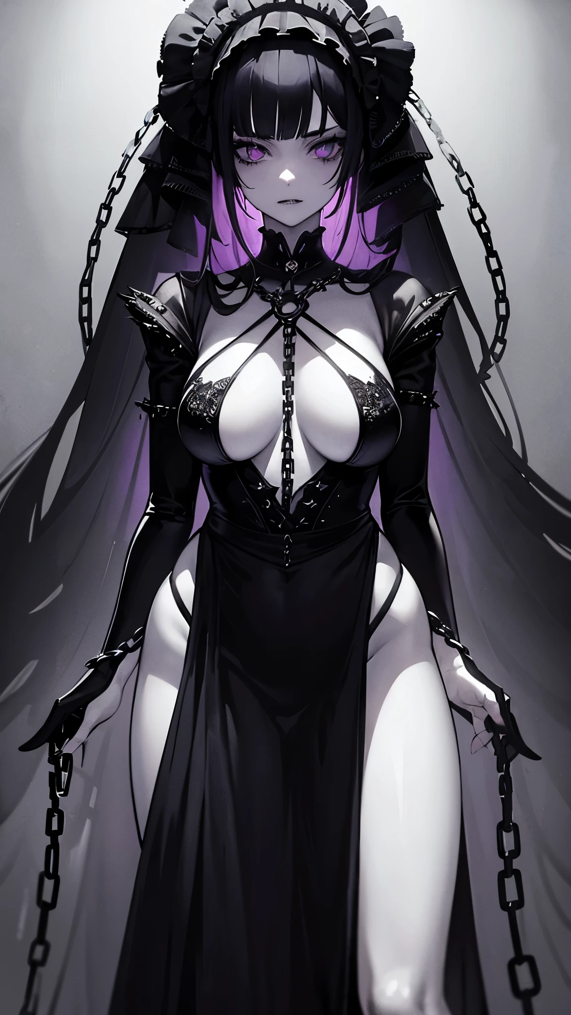 Name: Lilith, the Ebon SorceressDescription: Lilith, known as the Ebon Sorceress, is a figure shrouded in mystery and intrigue. With a commanding presence and an aura of ancient power, she exudes an air of authority that demands respect and fear in equal measure. Her form is draped in flowing robes of midnight black, adorned with intricate patterns that seem to writhe and shift like living shadows.Lilith's features are sharp and angular, with piercing eyes that seem to pierce through the veil of reality itself. Glowing orbs of crimson light peer out from beneath her hood, betraying the depths of her arcane knowledge and the darkness that lurks within her soul. Long, flowing hair cascades down her back like a waterfall of obsidian, framing her ethereal visage with an air of otherworldly beauty.In her hand, Lilith wields a scepter of darkened crystal, pulsating with eldritch energy and crackling with power. With a mere gesture, she can bend the very fabric of reality to her will, weaving spells of shadow and chaos that leave her enemies trembling in fear.