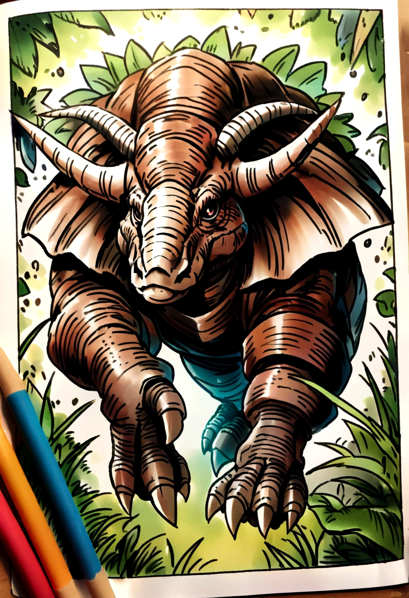 triceratops,jungle、Coloring book