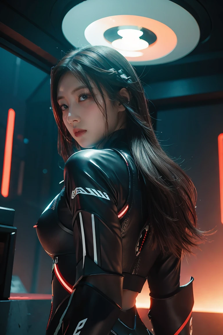 ((masterpiece, best quality, extremely detailed), volumetric lighting, ambient occlusion, colorful, glowing),
1girl, solo, young girl, (dark hair), long hair, halo, aura, sacred, godness, cyber suit, (black outfit:1.3), android, bot, cybernetic wings,
outdoors, sunset, sky, clouds, space, (cyberpunk theme:1.2),