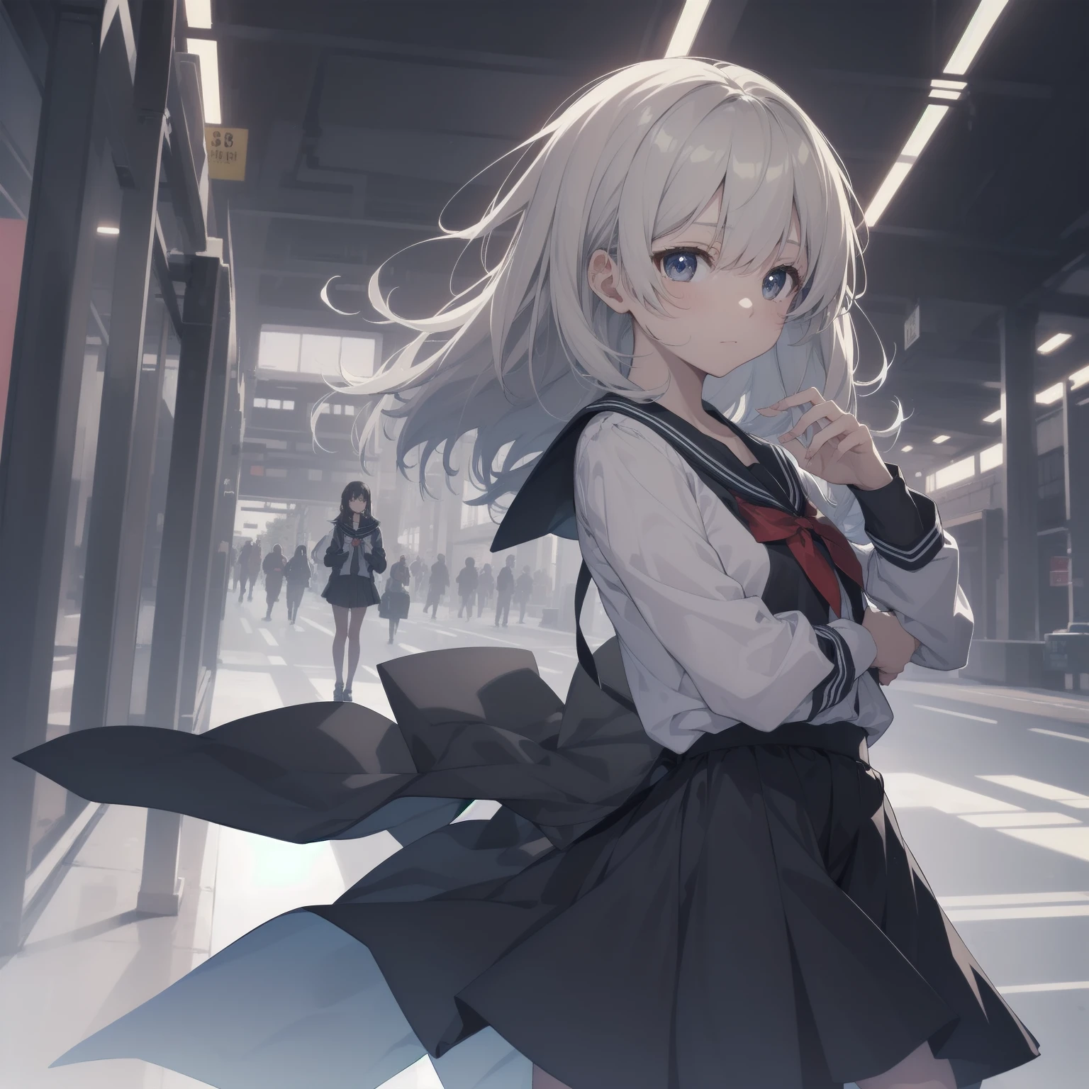 ultra-absurdres-Top quality by artist God, ultra-detailed, high resolution, anime moe artstyle, best anime 8k konachan wallpaper, pixiv contest winner, pool:2810, perfect anatomy,break, 1girl, (Please draw a girl walking sleepily to school alone. )break,(Solo,little female, 13-year-old:1.3),Full limbs, complete fingers,a junior high school student, (very short hair), short cut, flat chest, , small butt, small black eyes, beautiful detailed eyes, well-proportioned iris and pupils, expressive eyes, highres detailed hair, soft expression, salor school_uniform, sailor collar, serahuku, bow, pleated skirt,(Detailed Lighting), (Detailed background), in the School commute route. break,super detailed skin, Best cinematic lighting powered by famous artist, 8k,beauty illustration,photoshop_(medium),very aesthetic,break,((artist:wa_(genryusui) )), artist:clamp ,artist:carnelian ,artist:kantoku ,
