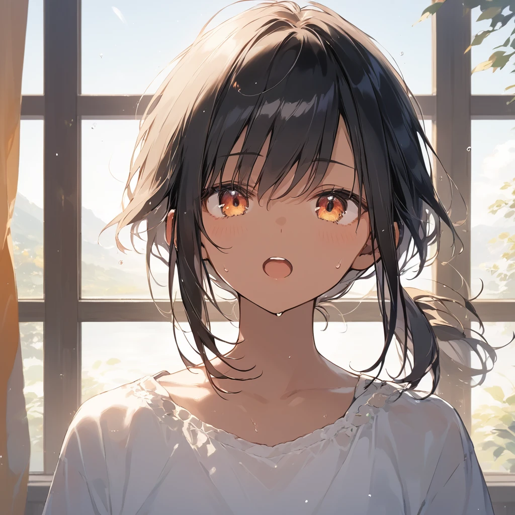 score_9, score_8_up, score_7_up, source_anime, best quality, masterpiece, official art, absurdres, highres, ultra-detailed,waifu2x,Collection: Slice of Life,break,1girl, tomboy, dark-skinned female, short hair, low ponytail, flat chest,  beautiful detailed eyes, adventure, sweat, open mouth, (yawn:0.3), sleepily, outdoors, wind, break,(clear line illustration:1.2),very high resolution, very aesthetic, super detailed skin, Best sexual lighting powered by famous artist, 8k,cute picture,beauty illustration,photoshop_(medium),,(Detailed Lighting),best anime 8k konachan wallpaper, pixiv contest winner, 