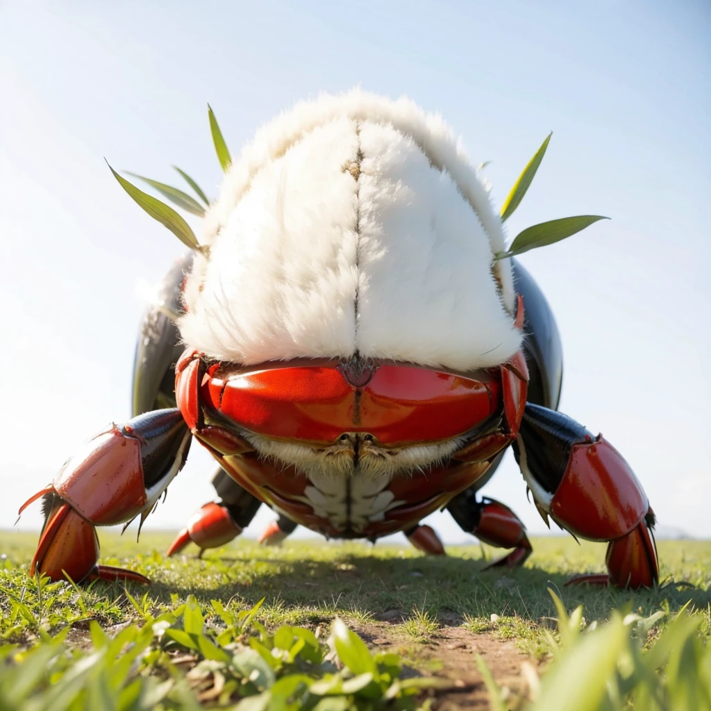 Big Animaly, crab mixed with grass, white colour skins, Grassroots background, (white background simpleks),