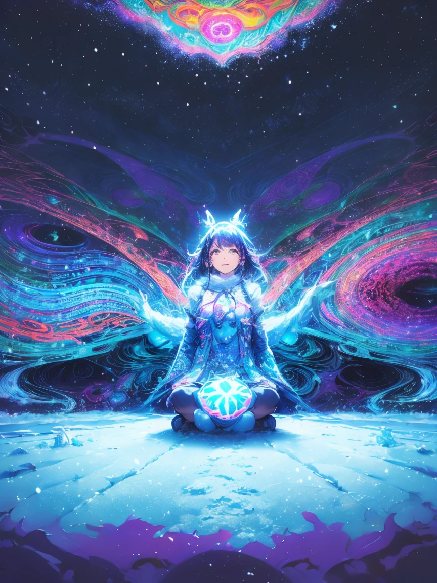 Highest quality、Tabletop、1 Female、solo、(Abstract art:1.4),(Psychedelic Theme:1.6),(Gunjo World:1.5),(Snow World:1.5),(Winter World:1.5),There&#39;s a beautiful woman in the center of the world,A ray of light spreads,Crystals spreading from the center,Prisma(Nostalgic atmosphere),Cool morning clouds are calm and peaceful,Like multicolored glass,Garden Girl,Gentle sunlight,Breeze,Delicate flowers,Butterflies fluttering,Captivating natural beauty,Shining Star Fragment,Ice crystals,