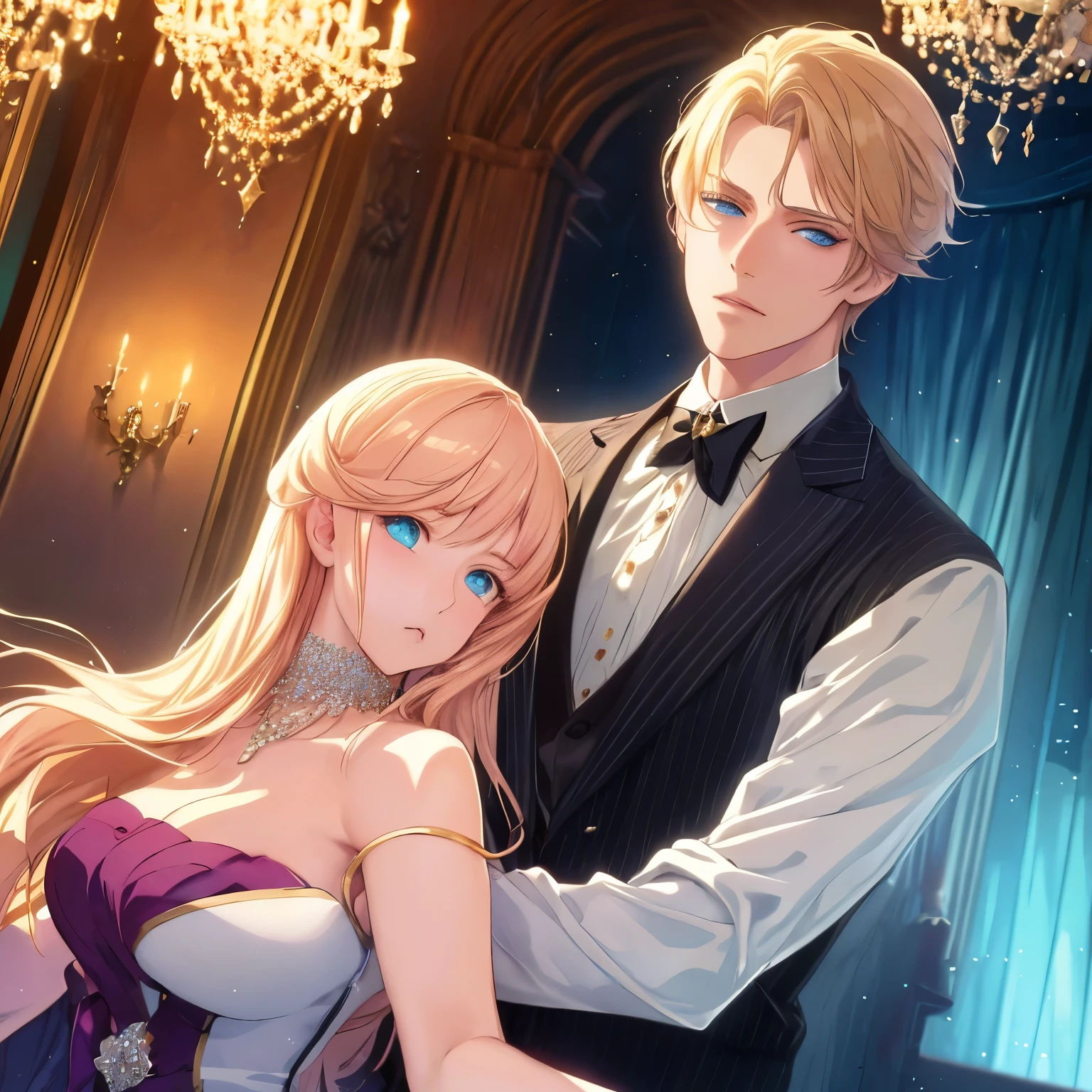 ‪ (masterpiece, 8K, Absurd, Digital Art, Digital Illustration, Realistic, Very detailed, Realistic lighting), (Perfect Face, Perfect Eyes, Perfect body), male,1 person, 20代の若いネクロマンサーのmale,Attending a Royal Ball, Dancing with a partner, night, Elegant Ballroom, Wide-angle shot, Chandelier light, Character elegant outfit, Luxurious and smooth, Elegant and festive, Anime Style, Fascinating anime, Pixiv Fan Art,Attention to detail; masterpiece;