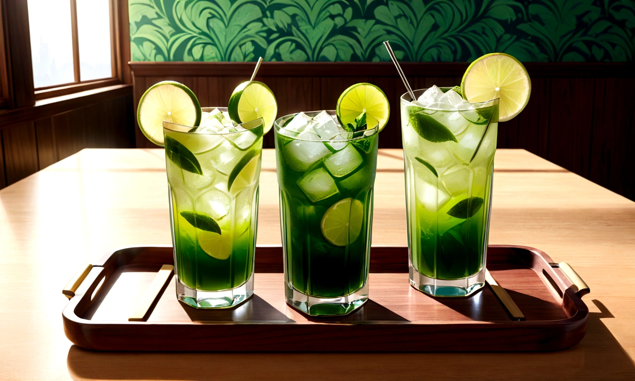Two mojita glasses placed on a wooden tray, cold drinks, wallpaper, drink, 高画質wallpaper, Interesting background, drinking cocktail, stock, mixing drinks, drinks, seasonal, シャッターstock, wallpaper - 1 0 2 4, Beautiful high resolution, Professionally designed, Daylight Saving Time, Summer mood, High-quality images, by Elias Ravanetti, lime