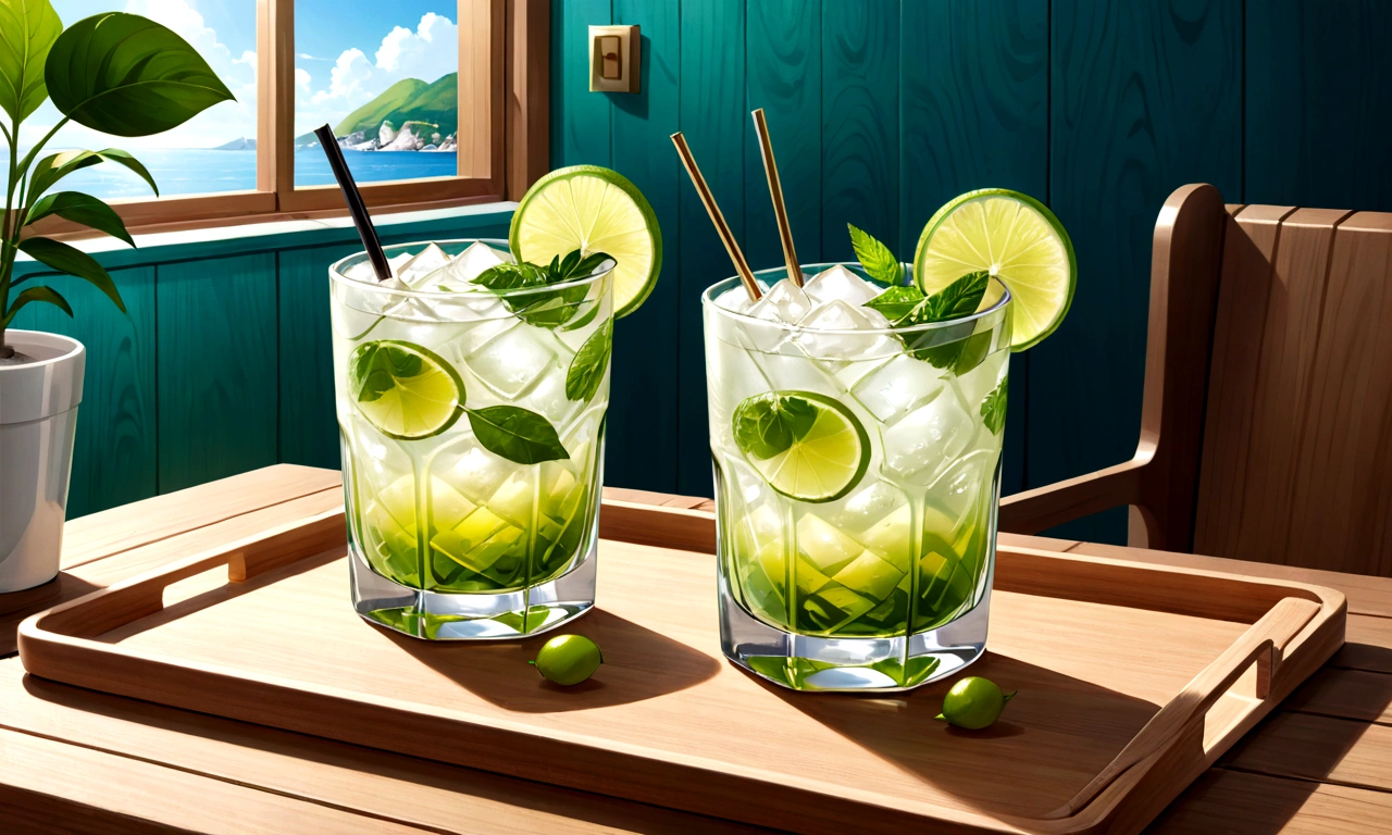 Two mojita glasses placed on a wooden tray, cold drinks, wallpaper, drink, 高画質wallpaper, Interesting background, drinking cocktail, stock, mixing drinks, drinks, seasonal, シャッターstock, wallpaper - 1 0 2 4, Beautiful high resolution, Professionally designed, Daylight Saving Time, Summer mood, High-quality images, by Elias Ravanetti, lime