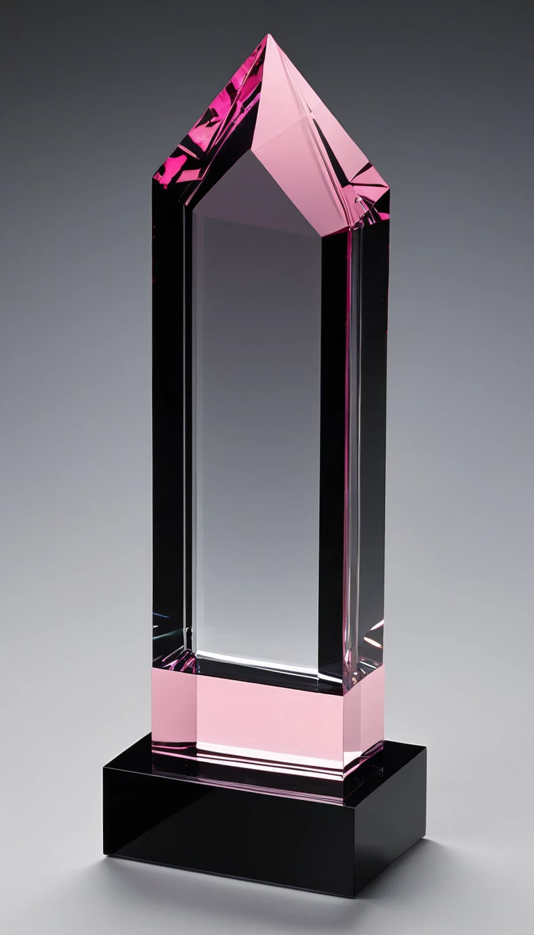 One:Trophies;Black crystal(up),Pink crystal base(down);Integrally formed,Directly above and directly below;cuboid(Proportion:4:7:16),Square column,cube。