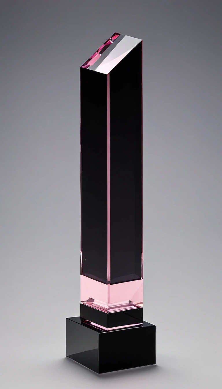 One:Trophies;Black crystal(up),Pink crystal base(down);Integrally formed,Directly above and directly below;cuboid(Proportion:4:7:16),Square column,cube。