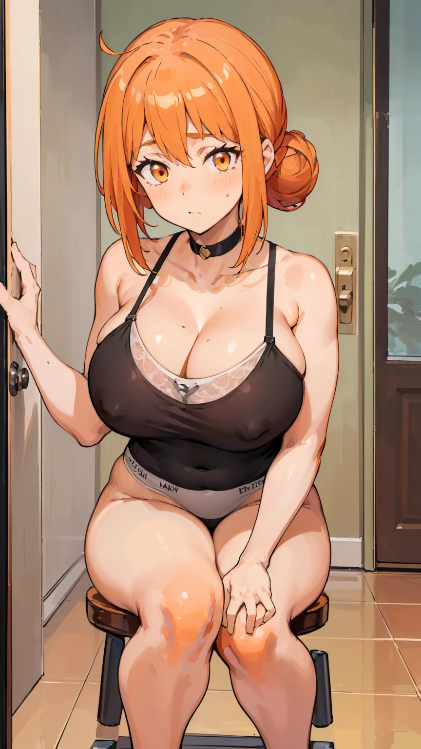(Highest quality, 8K, masterpiece :1.3),Mrs. Yuigahama,ガハMom, As I expected, my youth romantic comedy is wrong。,Voluptuous body, One woman,30 years old,Mom,Orange Hair,Bun Hair,Gray Calvin Klein Underwear,Sex,Leg spread,Plump,Take off your clothes