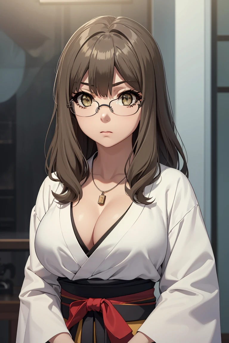 Riofutaba, Rio Futaba, black-framed eyewear, (brown eyes:1.7), glasses, (grey hair:1.2), hair between eyes, over-rim eyewear, semi-rimless eyewear, long hair, sidelocks,
BREAK (long sleeves, cleavage, jewelry, japanese clothes, kimono, necklace, black kimono, hakama, black hakama, sash, white sash:1.2),
BREAK angry looking face、Shyness、up chest、solo,、breastsout(camel's toe)、highleg,
BREAK (masterpiece:1.2), best quality, high resolution, unity 8k wallpaper, (illustration:0.8), (beautiful detailed eyes:1.6), extremely detailed face, perfect lighting, extremely detailed CG, (perfect hands, perfect anatomy),