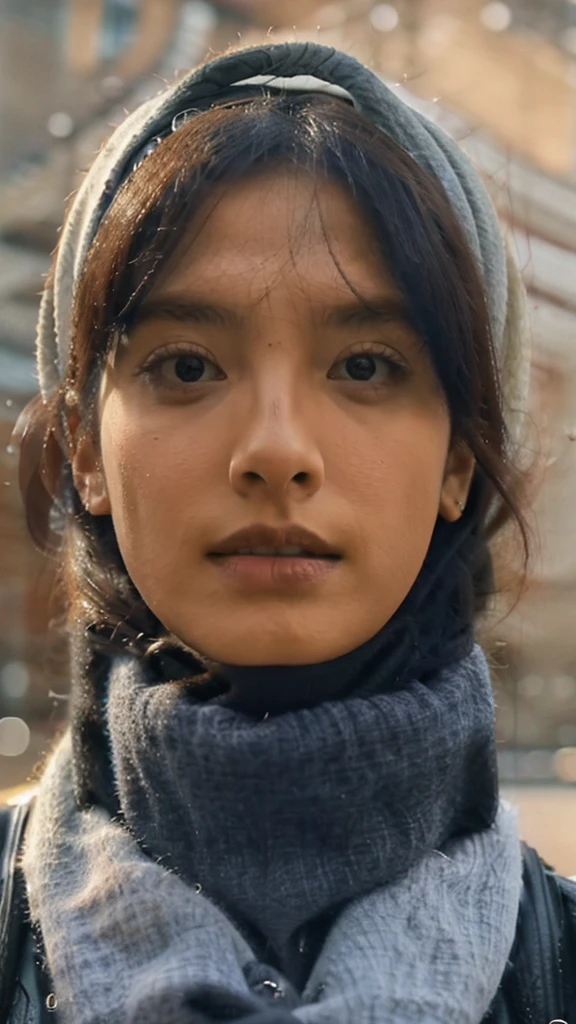 a woman in a hijab, medium bust size, wearing an indonesian civil servant uniform, exploring her chest, detailed face, detailed eyes, detailed lips, detailed nose, photorealistic, 8k, high quality, ultra-detailed, realistic skin, volumetric lighting, intricate details, chiaroscuro lighting, cinematic composition, dramatic atmosphere, muted color palette, specular highlights