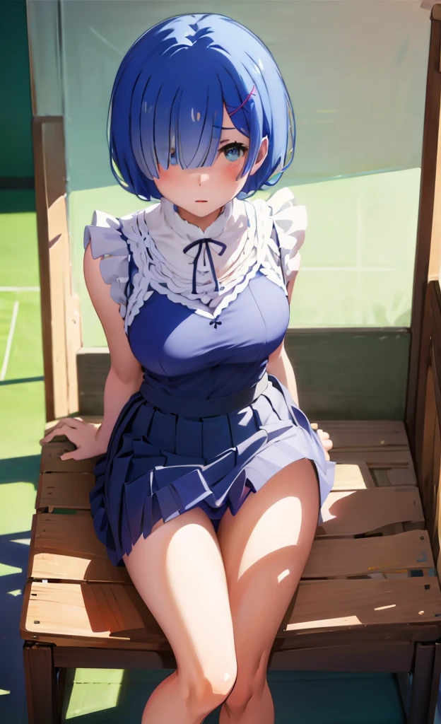 M-shaped legs、M-shaped legs、open legs,、Lift up your skirt、classroom、On a chair、Showing panties、Blushing、I can see her panties、Pull up your skirt、Blushing、Blue Hair