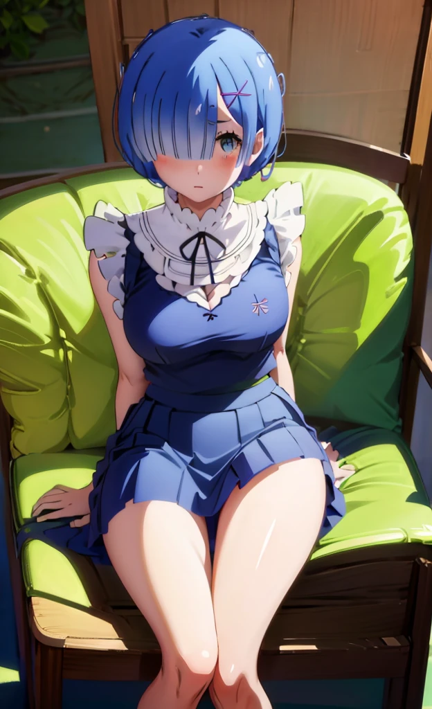 M-shaped leg-shaped legs、Spread your legs、open legs,、Lift up your skirt、classroom、On a chair、Showing panties、Blushing、I can see her panties、Pull up your skirt、Blushing、Blue Hair