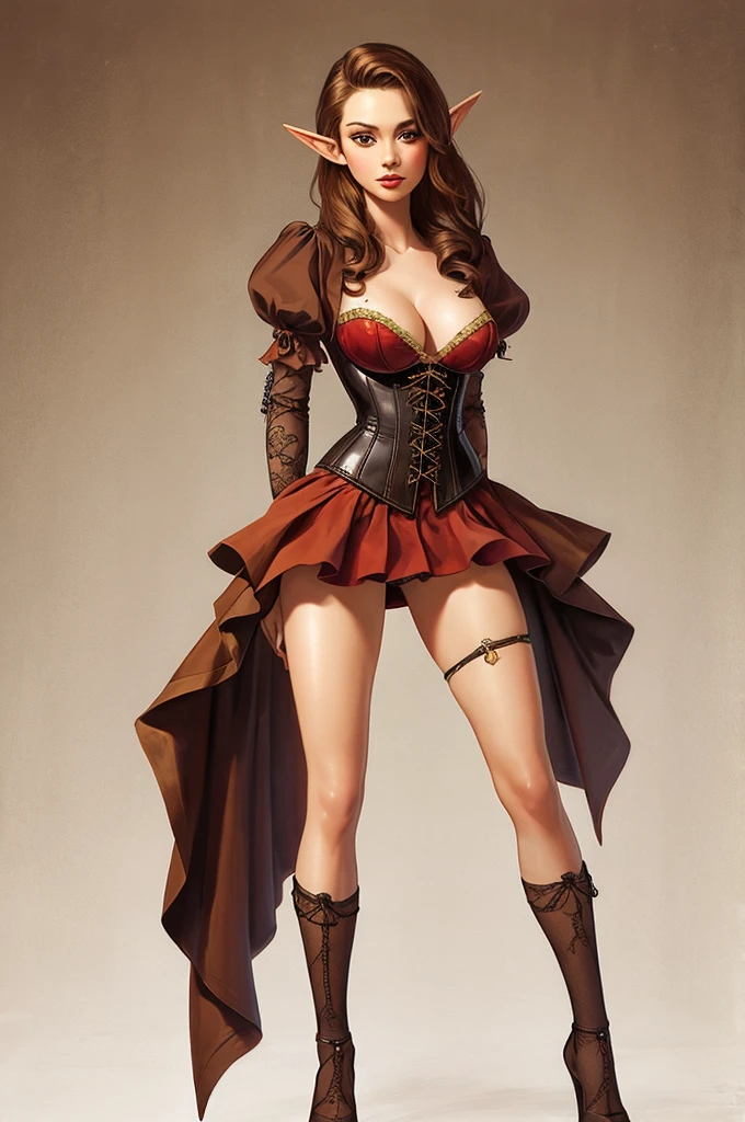 corset, cleavage, legs, standing, sexy, seductive, skirt, rubenesque, elf
